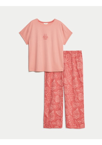 Pamuk Karışımlı Desenli Kısa Kollu Pijama Takımı