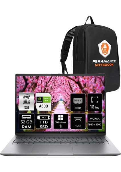 ZBook Power G11 Intel Core Ultra 7 155H 32GB 1TB SSD RTX500A/4GB 16" FHD+ W11P Taşınabilir İş İstasyonu & PER4 Çanta 8T0U1EAPN358