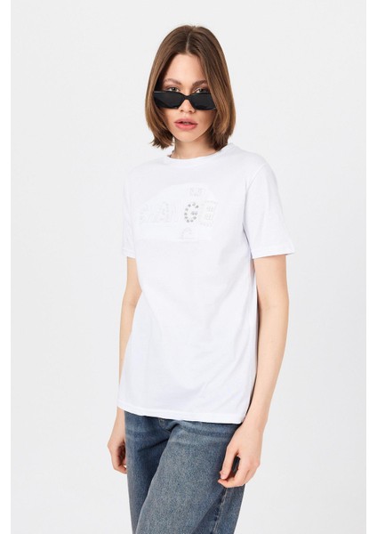 Beyaz Change Yazı Kabartmalı Tişört 25227