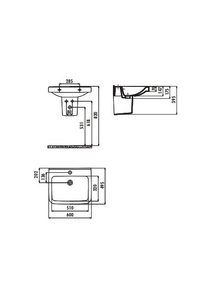 LR060 Lara Yarım Ayaklı Lavabo 60 cm
