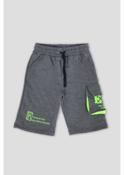 Erkek Çocuk Kapaklı Cepli Er Baskılı Şort - 1399