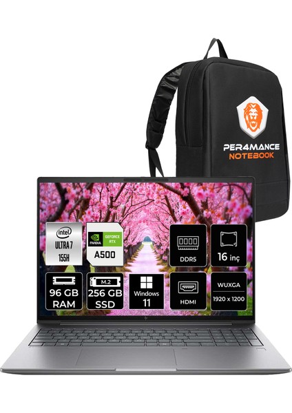 ZBook Power G11 Intel Core Ultra 7 155H 96GB 256GB SSD RTX500A/4GB 16" FHD+ W11H Taşınabilir İş İstasyonu & PER4 Çanta 8T0U1EAPN336