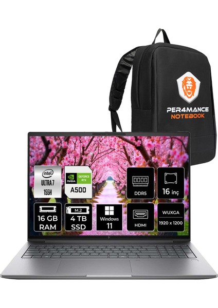 ZBook Power G11 Intel Core Ultra 7 155H 16GB 4TB SSD RTX500A/4GB 16" FHD+ W11H Taşınabilir İş İstasyonu & PER4 Çanta 8T0U1EAPN310