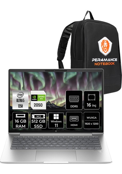 Probook 460 G11 Intel Core Ultra 5 125H 16GB 512GB SSD RTX2050/4GB 16" Fhd+ Windows 11 Pro Taşınabilir Bilgisayar & Per4 Çanta 9Y7B7ETPN347