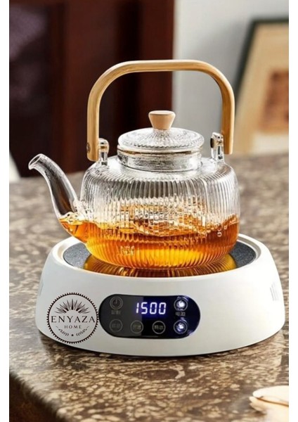 1000ML Bambu Kapaklı Isıya Dayanıklı Cam Bitki Çayı Demliği Cam Süzgeçli