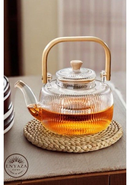 1000ML Bambu Kapaklı Isıya Dayanıklı Cam Bitki Çayı Demliği Cam Süzgeçli fiyatları
