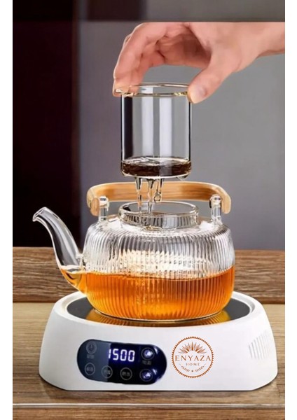 1000ML Bambu Kapaklı Isıya Dayanıklı Cam Bitki Çayı Demliği Cam Süzgeçli modelleri