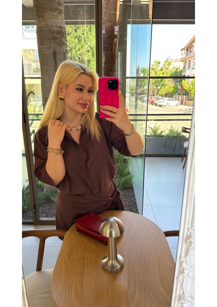 Zr Premium Keten Acı Kahverengi Etek Gömlek Takım