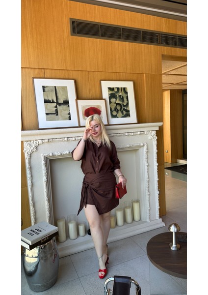 Zr Premium Keten Acı Kahverengi Etek Gömlek Takım modelleri