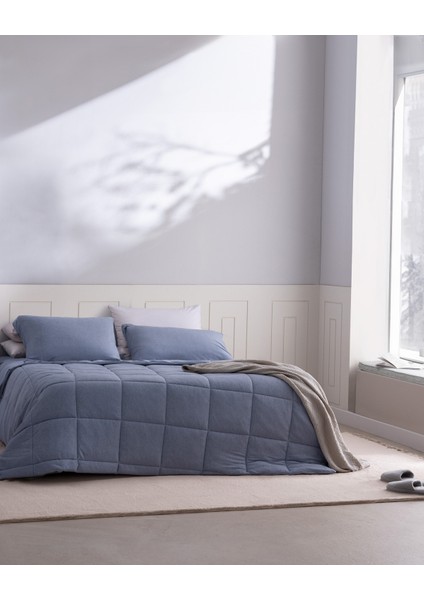Ilus Bambu Çift Kişilik Comforter Set - Mavi