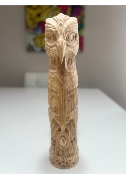 Şahin Totem – 30 cm El Oyma Ahşap Heykel - Cilalanmış Ham Kişiselleştirilebilir.