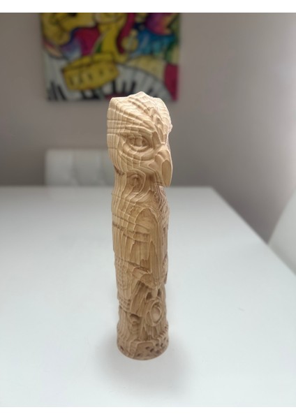 Şahin Totem – 30 cm El Oyma Ahşap Heykel - Cilalanmış Ham Kişiselleştirilebilir.