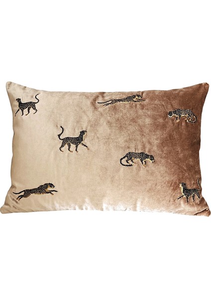 Dekoratif Leopar Desenli Kadife Kırlent Kılıfı 35 x 50 cm