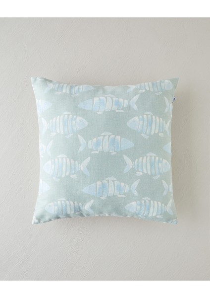 Vintage Marine Dijital Baskı Kırlent Kılıfı 45X45 cm Mavi-Yeşil