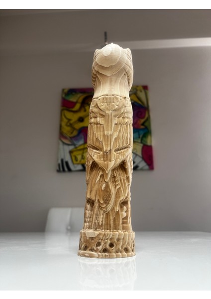 Şahin Totem – 30 cm El Oyma Ahşap Heykel - Cilalanmış Ham Kişiselleştirilebilir.