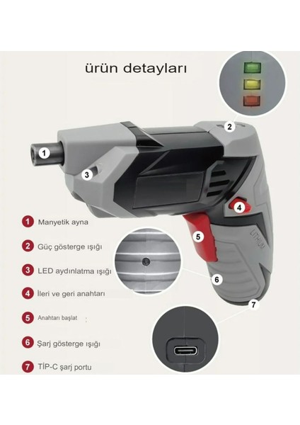 Şarjlı Pratik Mini Tornavida Matkap Kablosuz Elektrikli Tornavida Seti Taşınabilir Matkap