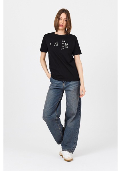 Siyah Change Yazı Kabartmalı Tişört 25227 modelleri