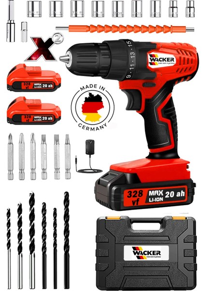 Germany Starwalt Red Prof 328 Vf 20 Ah Çelik Şanzuman Çift Akülü Şarjlı Vidalama Matkap Tamir Seti