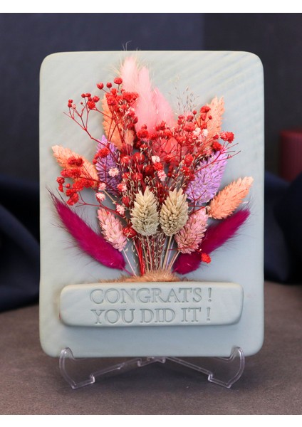 ile Çok Özel Hediyeler 🎁 El Yapımı Tebrik Hediyesi 🎁 Congrats! You Dıd It! – Tebrikler! Başardın! Kuru Çiçekli Seramik Dekor