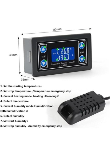 Xy-Wth1 6-30V Dc Dijital Termostat Sıcaklık ve Nem Kontrol Cihazı (6-30V Dc ile Çalışır)