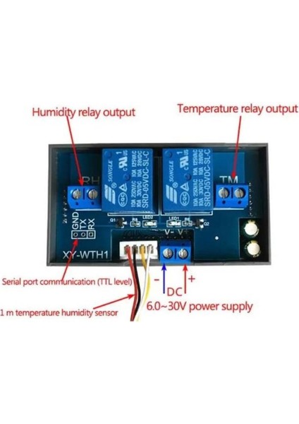 Xy-Wth1 6-30V Dc Dijital Termostat Sıcaklık ve Nem Kontrol Cihazı (6-30V Dc ile Çalışır)