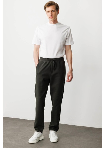 Erkek Cep Yanı Kumaş Eşofman Altı K.haki