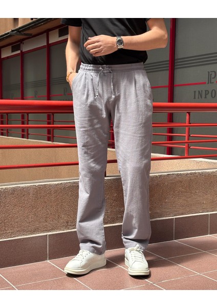 Erkek, Bel lastikli, Geniş kesim, Keten dokuma, pamuklu, pileli pantolon 302