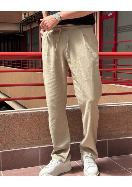Erkek, Bel lastikli, Geniş kesim, Keten dokuma, pamuklu, pileli pantolon 302 fırsatları