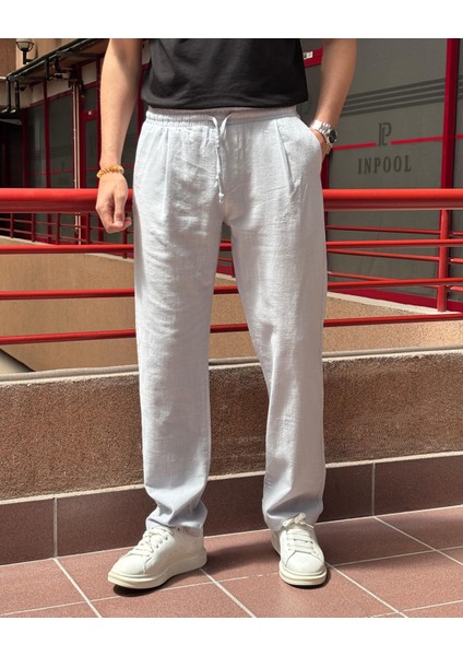 Erkek, Bel lastikli, Geniş kesim, Keten dokuma, pamuklu, pileli pantolon 302