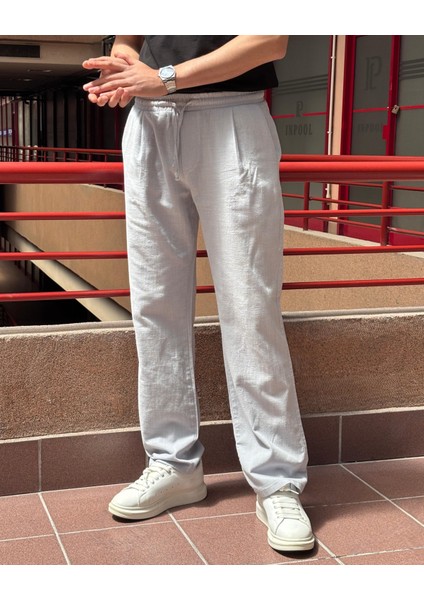 Erkek, Bel lastikli, Geniş kesim, Keten dokuma, pamuklu, pileli pantolon 302 modelleri