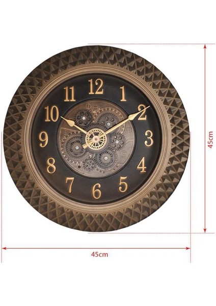 Premium Serisi Antik Eskitme Space Kadranlı Döner Çarklı Ev ve Ofis Duvar Saati Kabartma Rakamlı 45 cm Bronz