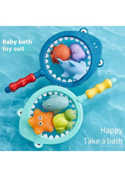Bebek Banyo Oyuncakları Köpekbalığı Ağı Balık + 6 Küçük Hayvan Oyuncak (Yurt Dışından)