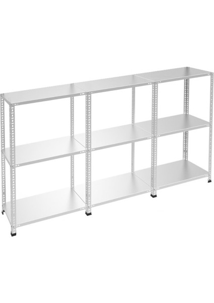 3 Katlı 3'lü Galvaniz Çelik Raf - Depo, Arşiv, Kiler, Dosya, Market Rafı - 31x75 cm-50 cm-1.00 mm