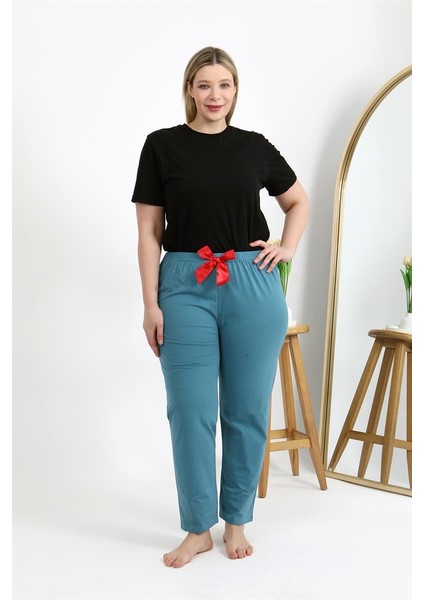 Kadın Pamuklu Büyük Beden Alt Pijama 27559 Petrol indirimleri