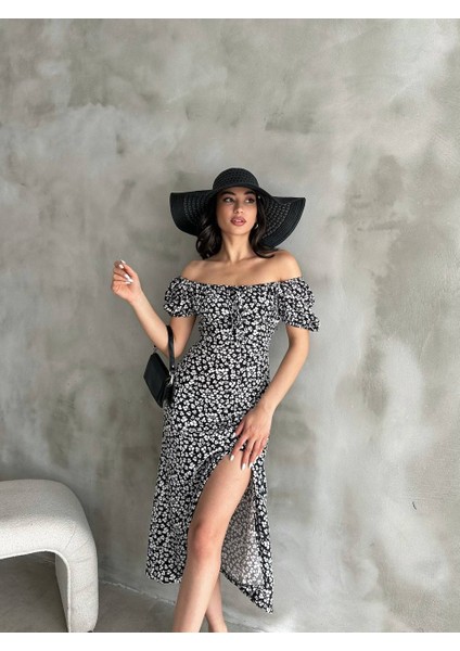 Çiçekli Yandan Gizli Ferrmuarlı Önden Bağlamalı Dokuma Elbise modelleri