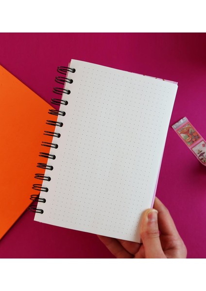 Özel Tasarım Spiralli 15*21 cm Dot Defter, Eskiz Defteri, Doodle Book - 2 Sayfa Stıcker Hediyeli modelleri