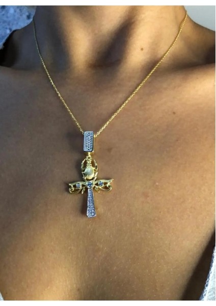 Kadın Gümüş Kolye - Ankh Mısır Scarab 925 Ayar Kolye - Işıklı Kutuda fiyatları