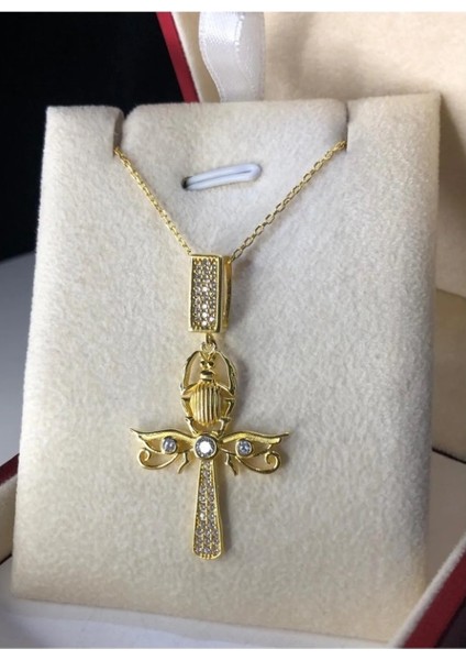 Kadın Gümüş Kolye - Ankh Mısır Scarab 925 Ayar Kolye - Işıklı Kutuda fırsatları