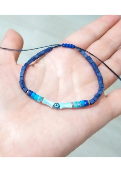 Varisit ve Hematit Doğaltaşlı Sedef ve Nazar Boncuklu Küp Miyuki Unisex Bileklik indirimleri