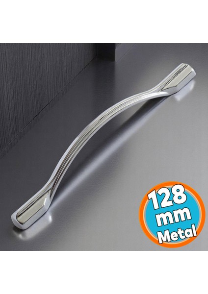 Mobilya Mutfak Dolabı Çekmece Dolap Kulpları Kapak Kulpu Kulbu Krom Renk 128 mm Metal Kulp