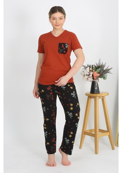 Modaserdem Mdsrdm Kadın Kısa Kol Pamuk Penye Pijama Takım Kremit 4214