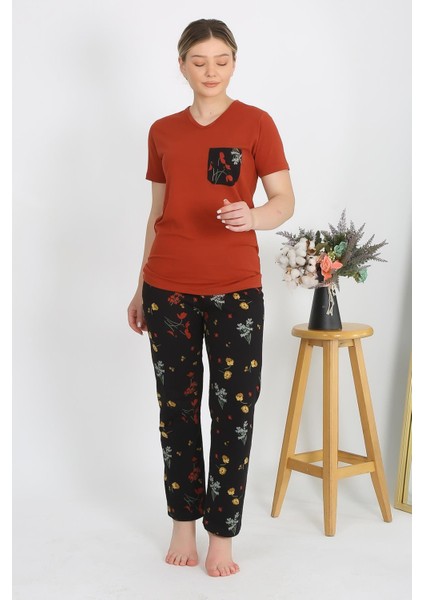 Modaserdem Mdsrdm Kadın Kısa Kol Pamuk Penye Pijama Takım Kremit 4214