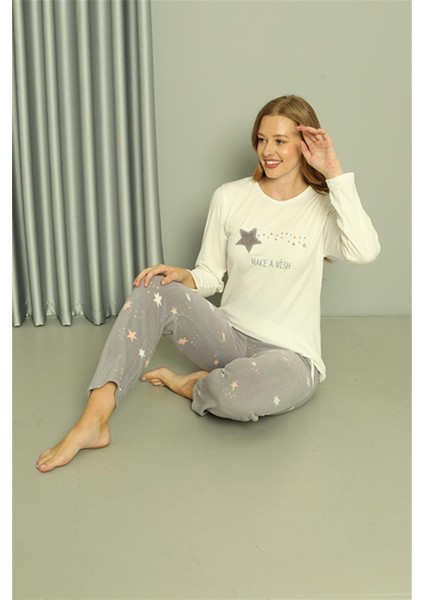 Modaserdem Akbeniz Welsoft Polar Kadın 3'lü Gri Pijama Takımı 20605