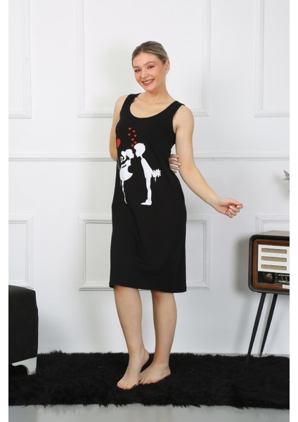 Kadın Kalın Askılı Penye Uzun Siyah Gecelik 12001 modelleri