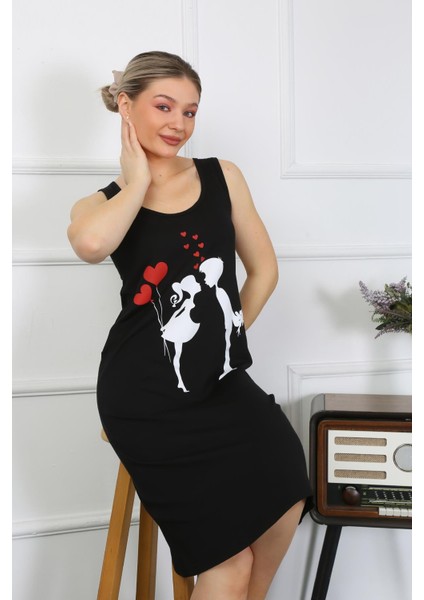 Kadın Kalın Askılı Penye Uzun Siyah Gecelik 12001 indirimleri