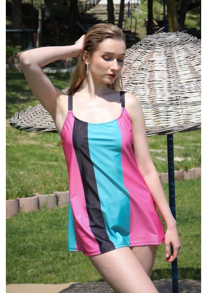 Kadın Şortlu Tankini Elbise Mayo Pembe 36001