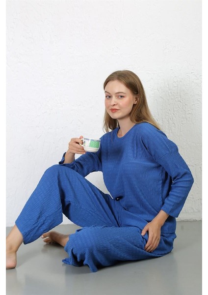 Modaserdem Mdsrdm Kadın Bürümcük Kumaş Pijama Takım Saks 4233