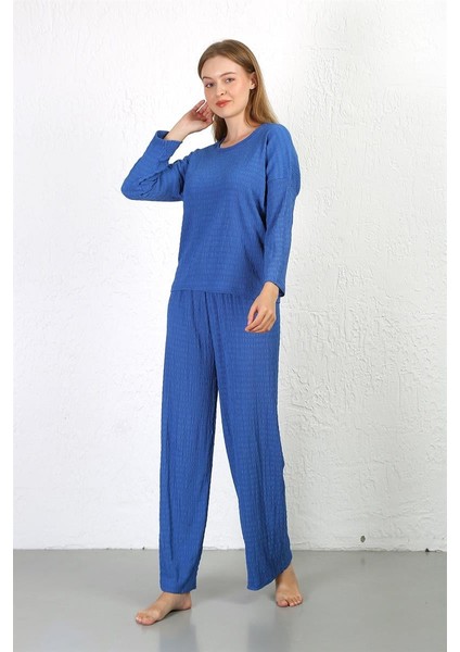 Modaserdem Mdsrdm Kadın Bürümcük Kumaş Pijama Takım Saks 4233