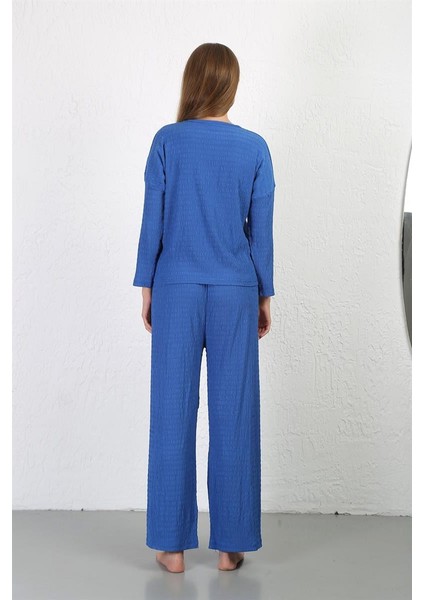 Modaserdem Mdsrdm Kadın Bürümcük Kumaş Pijama Takım Saks 4233