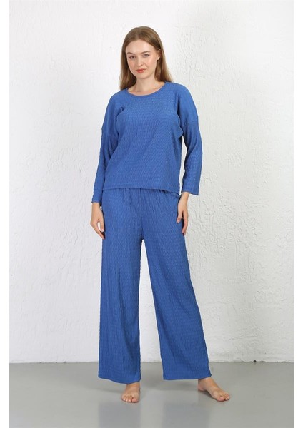 Modaserdem Mdsrdm Kadın Bürümcük Kumaş Pijama Takım Saks 4233